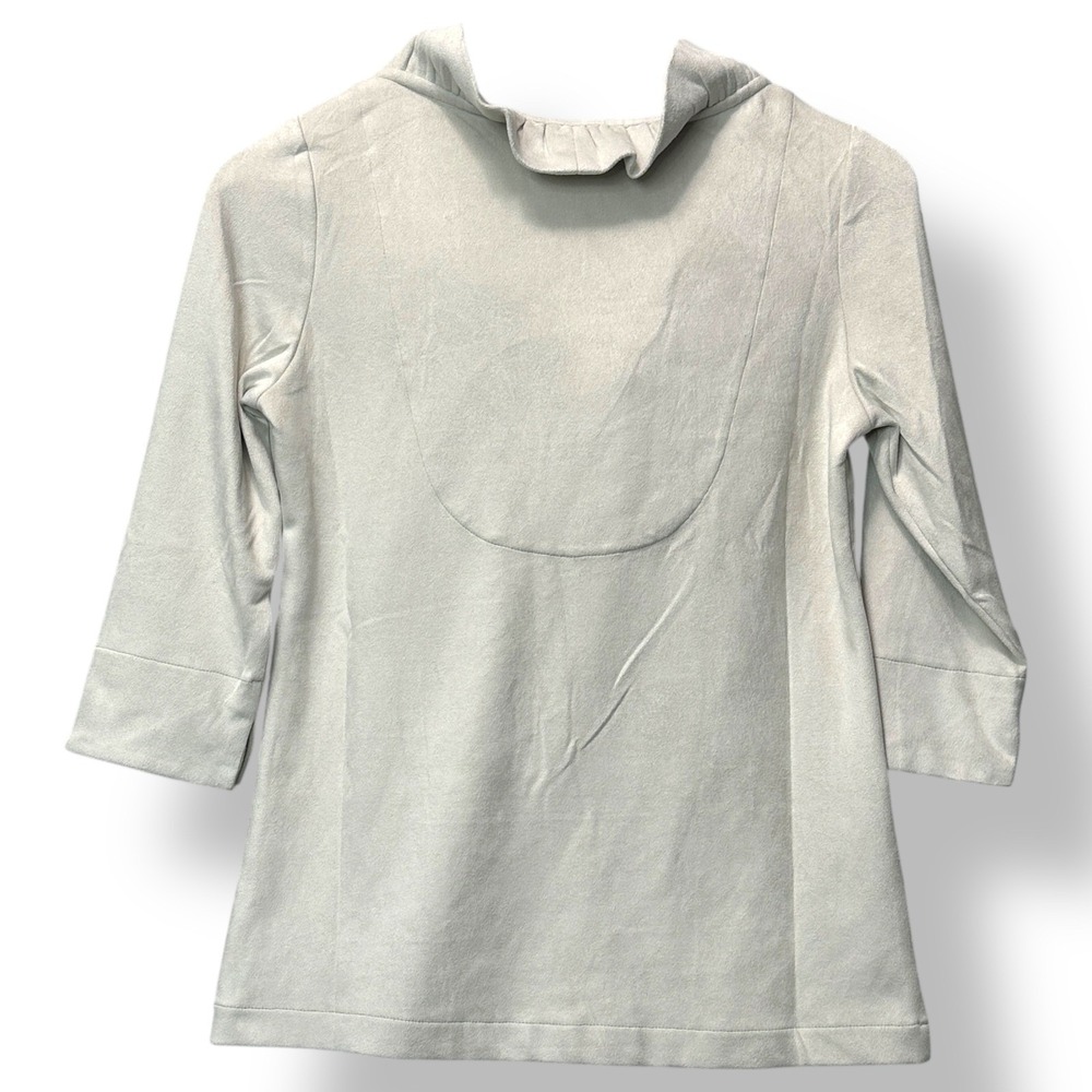 Gretchen Scott Women Ruffle Neck Tunic Top L Light Grey Chic Minimalist Capsule - Picture 3 of 7
